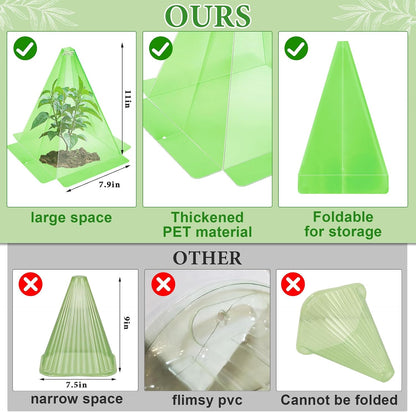 Reusable Plastic Garden Cloches, 7.8" x 11" Mini Greenhouse, 1.2mm Thick Clear Bell Covers with Metal Stakes Against Sun, Frost, Snails, Plant Protector (40pcs-Clear)