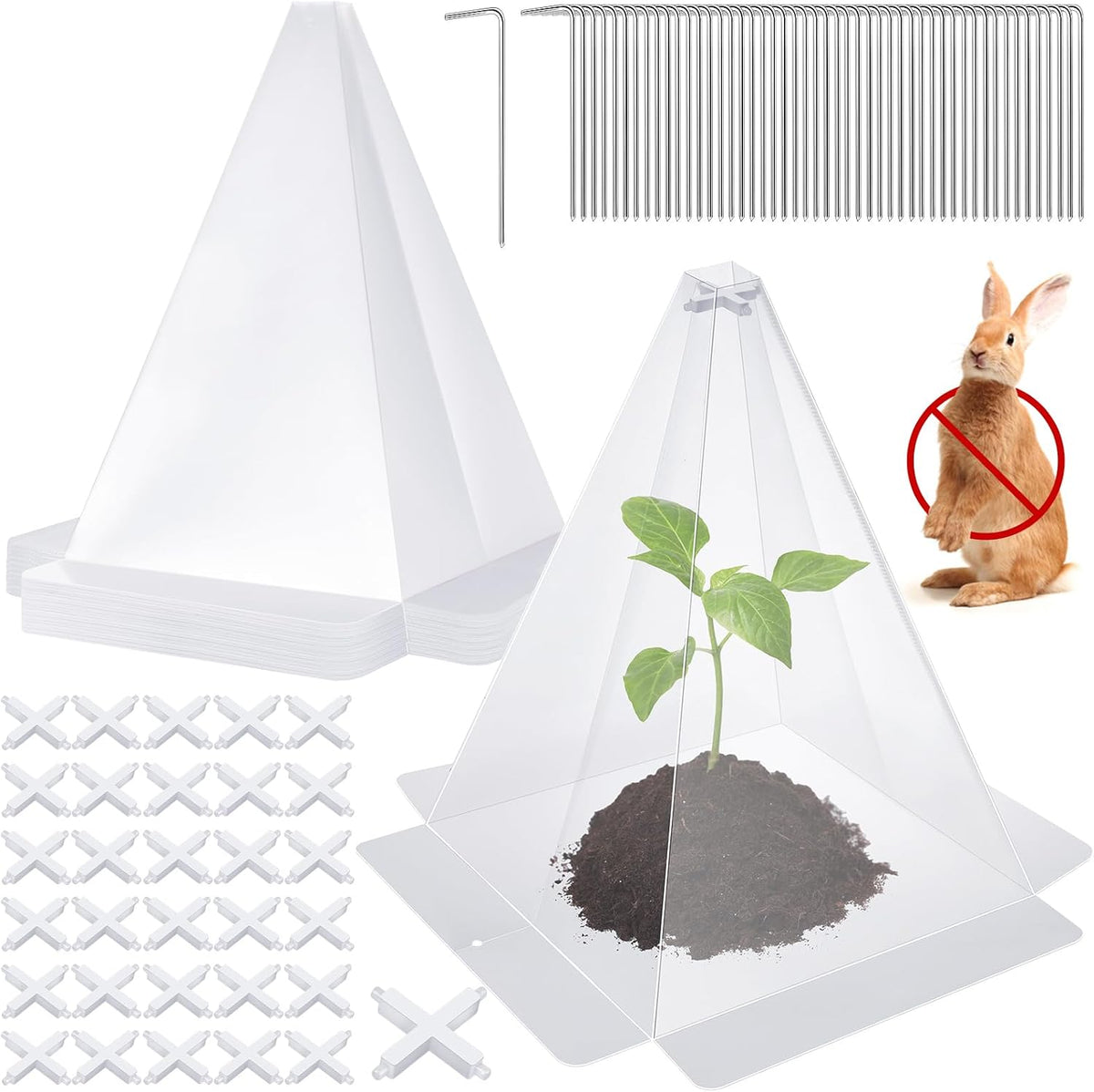 Reusable Plastic Garden Cloches, 7.8" x 11" Mini Greenhouse, 1.2mm Thick Clear Bell Covers with Metal Stakes Against Sun, Frost, Snails, Plant Protector (40pcs-Clear)