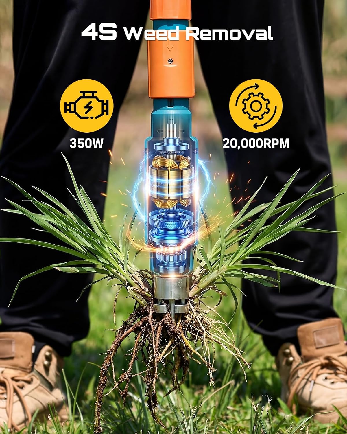Electric Stand Up Weed Puller Tool with 2 x 2000mAh Batteries
