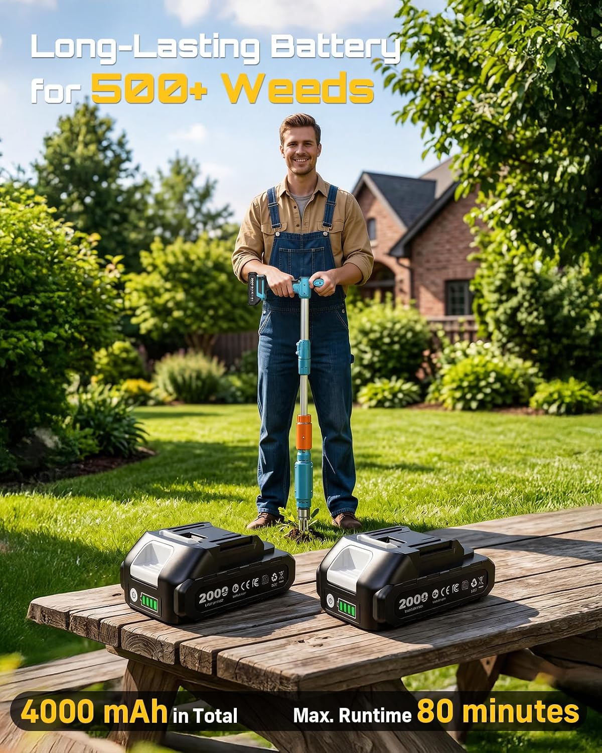 Electric Stand Up Weed Puller Tool with 2 x 2000mAh Batteries