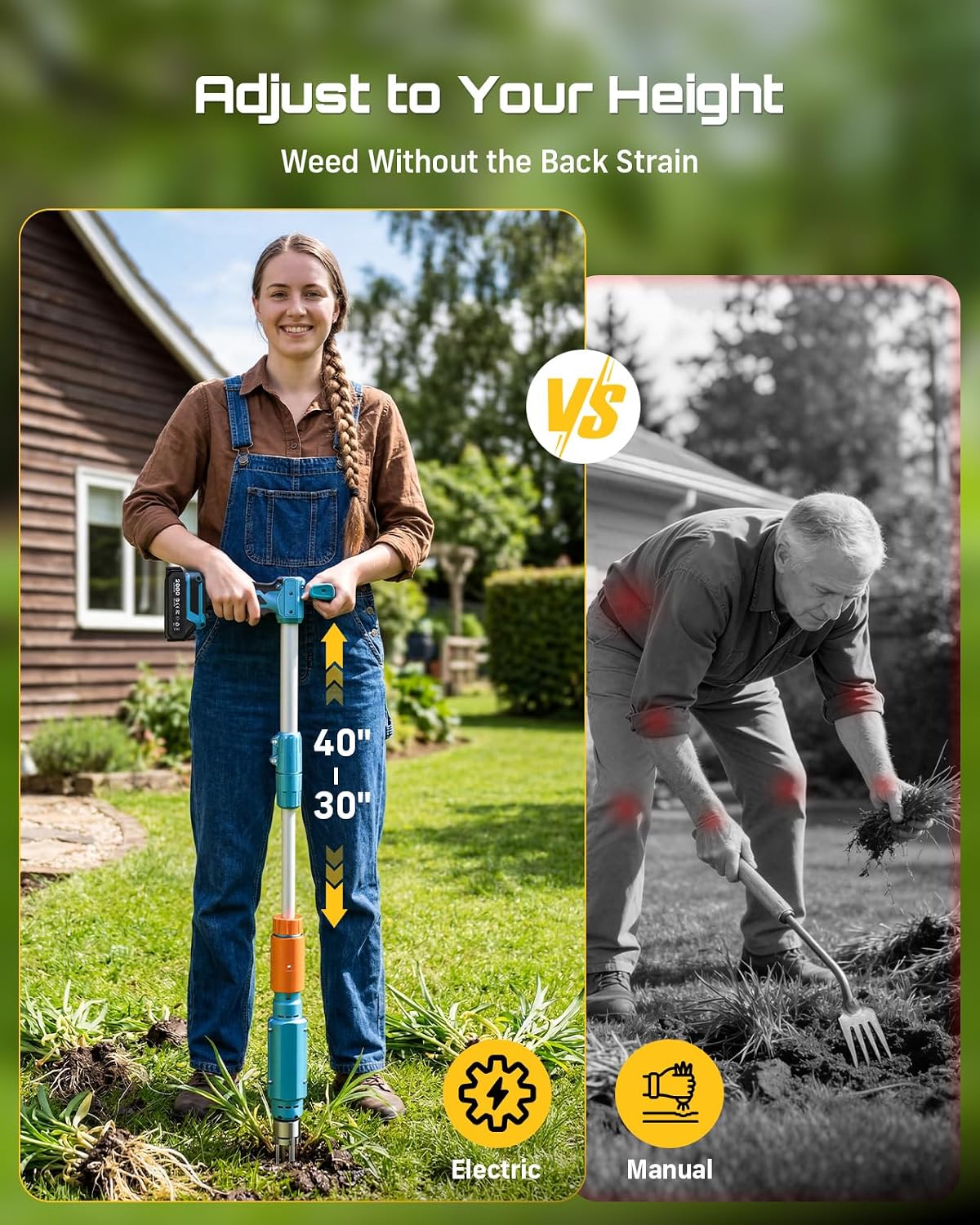 Electric Stand Up Weed Puller Tool with 2 x 2000mAh Batteries