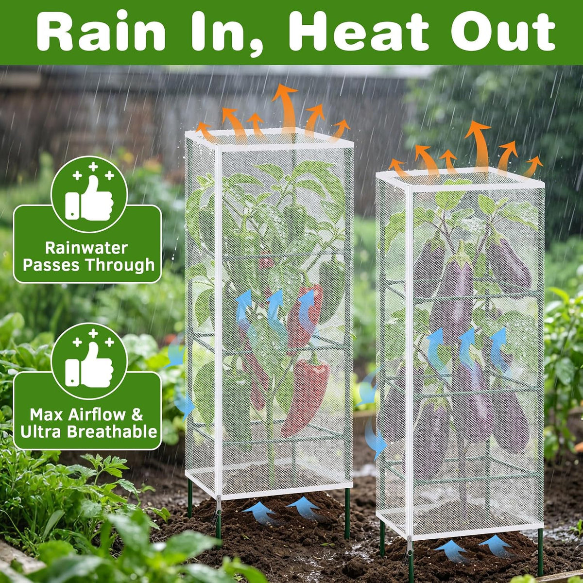 3 Pack Tomato Netting for Garden Protection, 59x18x18 inches Ultra-Fine Mesh Plant Netting Cover for Square Tomato Cage, Bird,Pest & Small Animal Barrier with Zipper & Drawstring