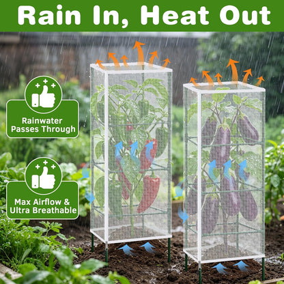 3 Pack Tomato Netting for Garden Protection, 59x18x18 inches Ultra-Fine Mesh Plant Netting Cover for Square Tomato Cage, Bird,Pest & Small Animal Barrier with Zipper & Drawstring