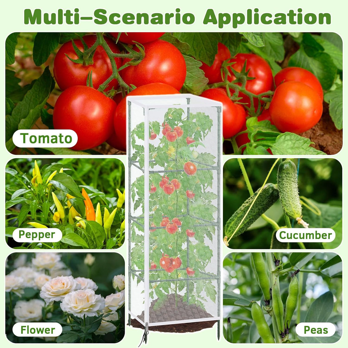 3 Pack Tomato Netting for Garden Protection, 59x18x18 inches Ultra-Fine Mesh Plant Netting Cover for Square Tomato Cage, Bird,Pest & Small Animal Barrier with Zipper & Drawstring