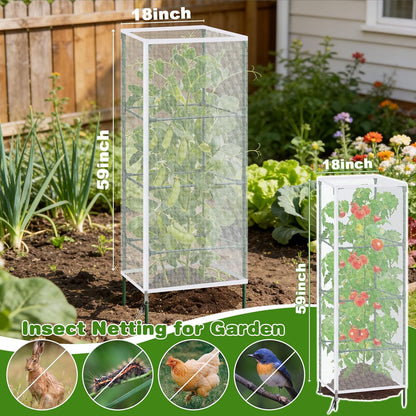 3 Pack Tomato Netting for Garden Protection, 59x18x18 inches Ultra-Fine Mesh Plant Netting Cover for Square Tomato Cage, Bird,Pest & Small Animal Barrier with Zipper & Drawstring