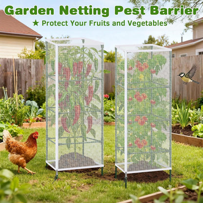 3 Pack Tomato Netting for Garden Protection, 59x18x18 inches Ultra-Fine Mesh Plant Netting Cover for Square Tomato Cage, Bird,Pest & Small Animal Barrier with Zipper & Drawstring