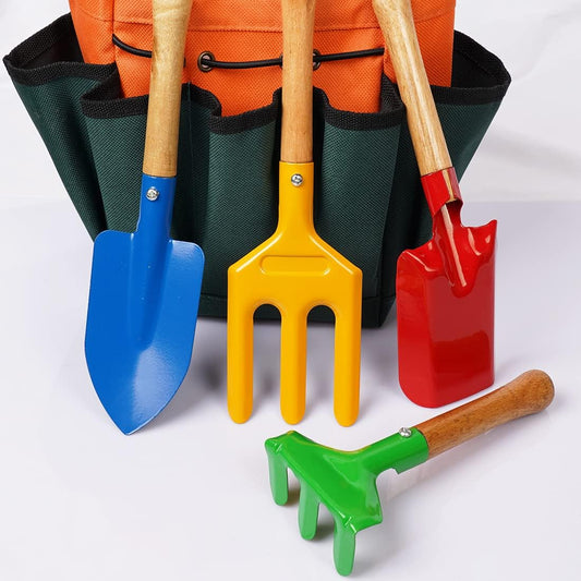 Kidz Gardening Set -Real Metal Gardening Tools Kit for Childrenz Includes Sturdy Shovel,Rake,Fork,Trowel,Kidz Garden Kit with Sun Hat,Apron,Gloves,Tote Bag,Sprayer and Bucket,Outdoor Gardening Gifts