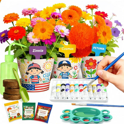 Kidz Gardening Set -Real Metal Gardening Tools Kit for Childrenz Includes Sturdy Shovel,Rake,Fork,Trowel,Kidz Garden Kit with Sun Hat,Apron,Gloves,Tote Bag,Sprayer and Bucket,Outdoor Gardening Gifts