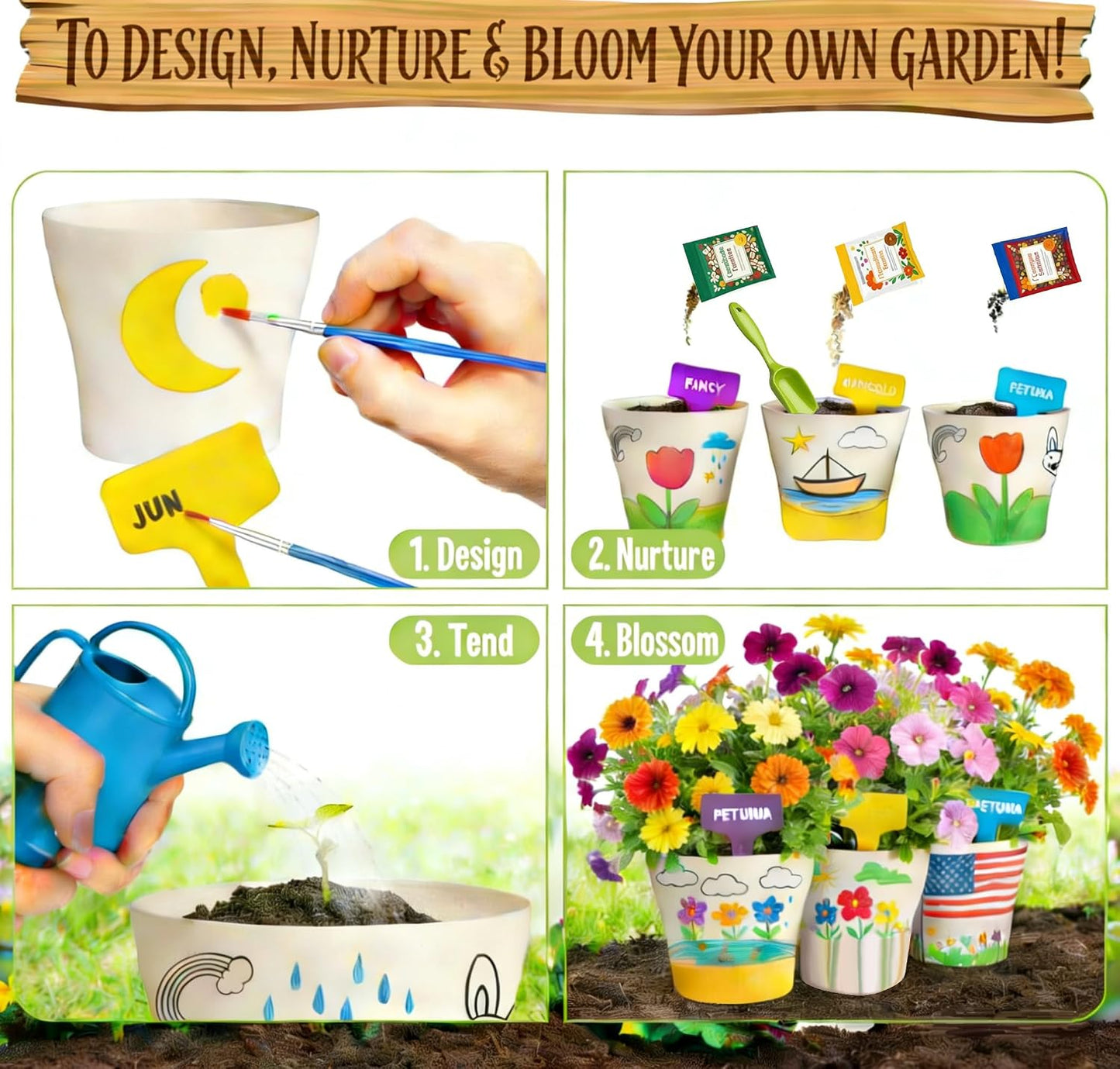 Kidz Gardening Set -Real Metal Gardening Tools Kit for Childrenz Includes Sturdy Shovel,Rake,Fork,Trowel,Kidz Garden Kit with Sun Hat,Apron,Gloves,Tote Bag,Sprayer and Bucket,Outdoor Gardening Gifts