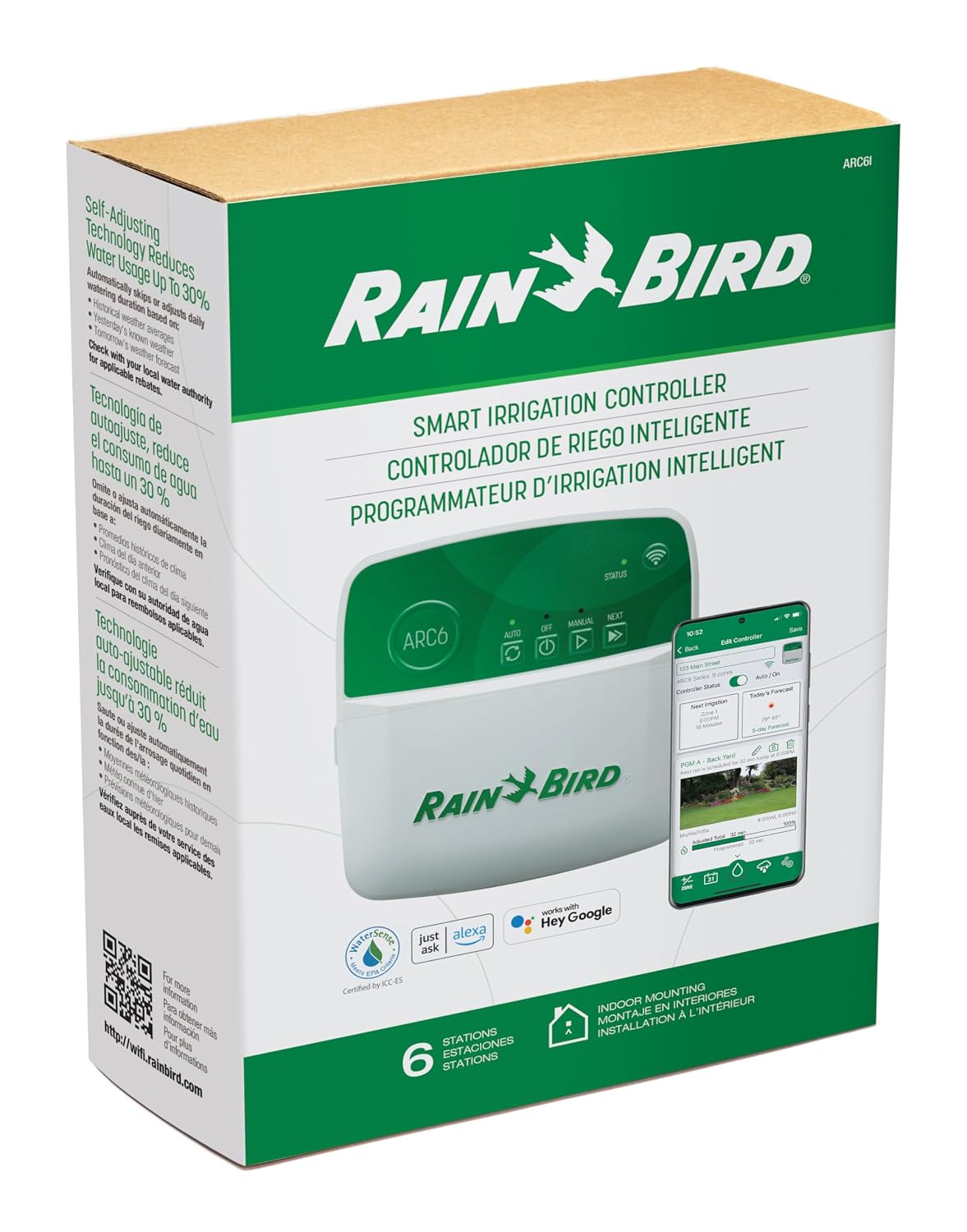 ARC6 Irrigation Controller, Smart WiFi, Indoor, 6-Station
