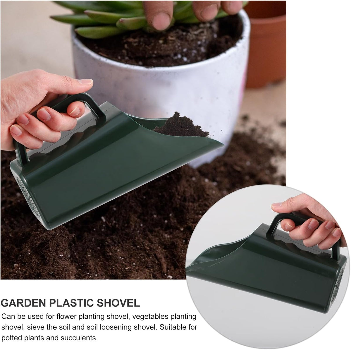 Garden Soil Scoop Plastic Bucket Shovel 8.54 Inch for Planting Succulents Soil Sifting and Transplanting Tool