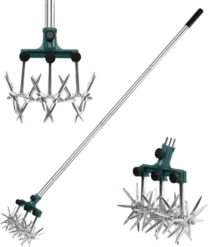 Rotary Cultivator Garden Rotary Tiller Adjustable Stainless Steel Poles Hand Tiller for Soil Mixing or Reseeding Grass Lawn Tiller Total Length 57 Inch
