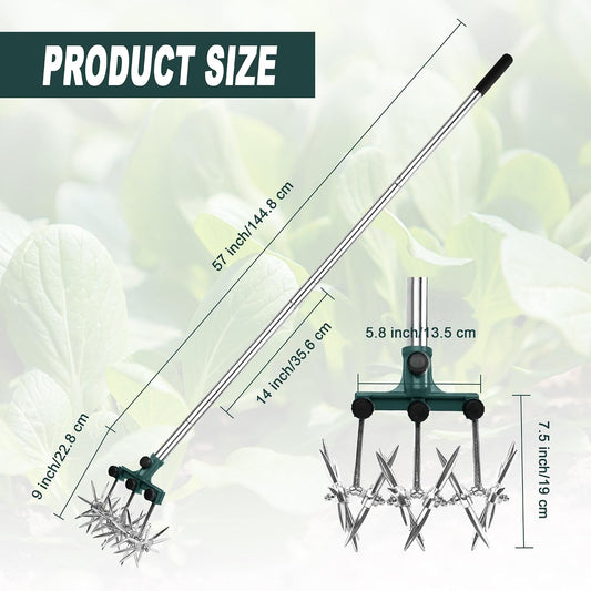 Rotary Cultivator Garden Rotary Tiller Adjustable Stainless Steel Poles Hand Tiller for Soil Mixing or Reseeding Grass Lawn Tiller Total Length 57 Inch