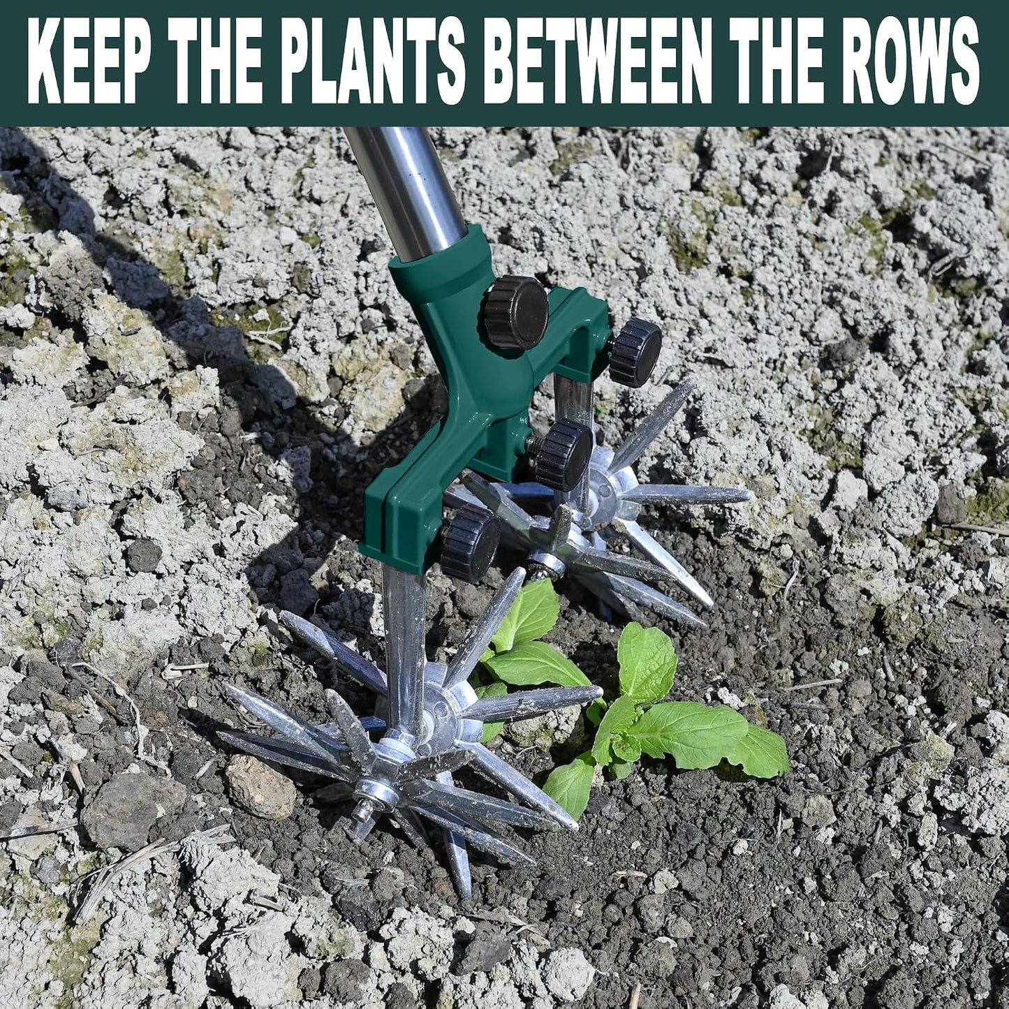Rotary Cultivator Garden Rotary Tiller Adjustable Stainless Steel Poles Hand Tiller for Soil Mixing or Reseeding Grass Lawn Tiller Total Length 57 Inch