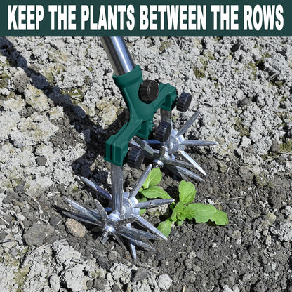Rotary Cultivator Garden Rotary Tiller Adjustable Stainless Steel Poles Hand Tiller for Soil Mixing or Reseeding Grass Lawn Tiller Total Length 57 Inch