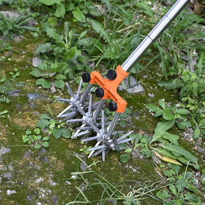 Rotary Cultivator Garden Rotary Tiller Adjustable Stainless Steel Poles Hand Tiller for Soil Mixing or Reseeding Grass Lawn Tiller Total Length 57 Inch