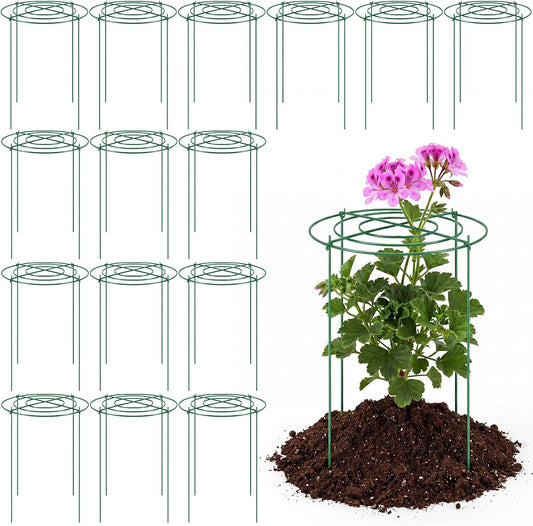 15 Pack Hydrangea Dahlia Peony Cages and Supports Grow Through Metal Plant Supports Frame Rings Hoops for Outdoor Hydrangea Dahlia Plants Tomato(Green,12 x16 Inch)