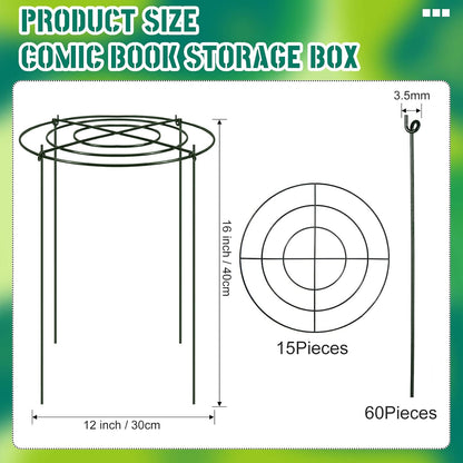 15 Pack Hydrangea Dahlia Peony Cages and Supports Grow Through Metal Plant Supports Frame Rings Hoops for Outdoor Hydrangea Dahlia Plants Tomato(Green,12 x16 Inch)