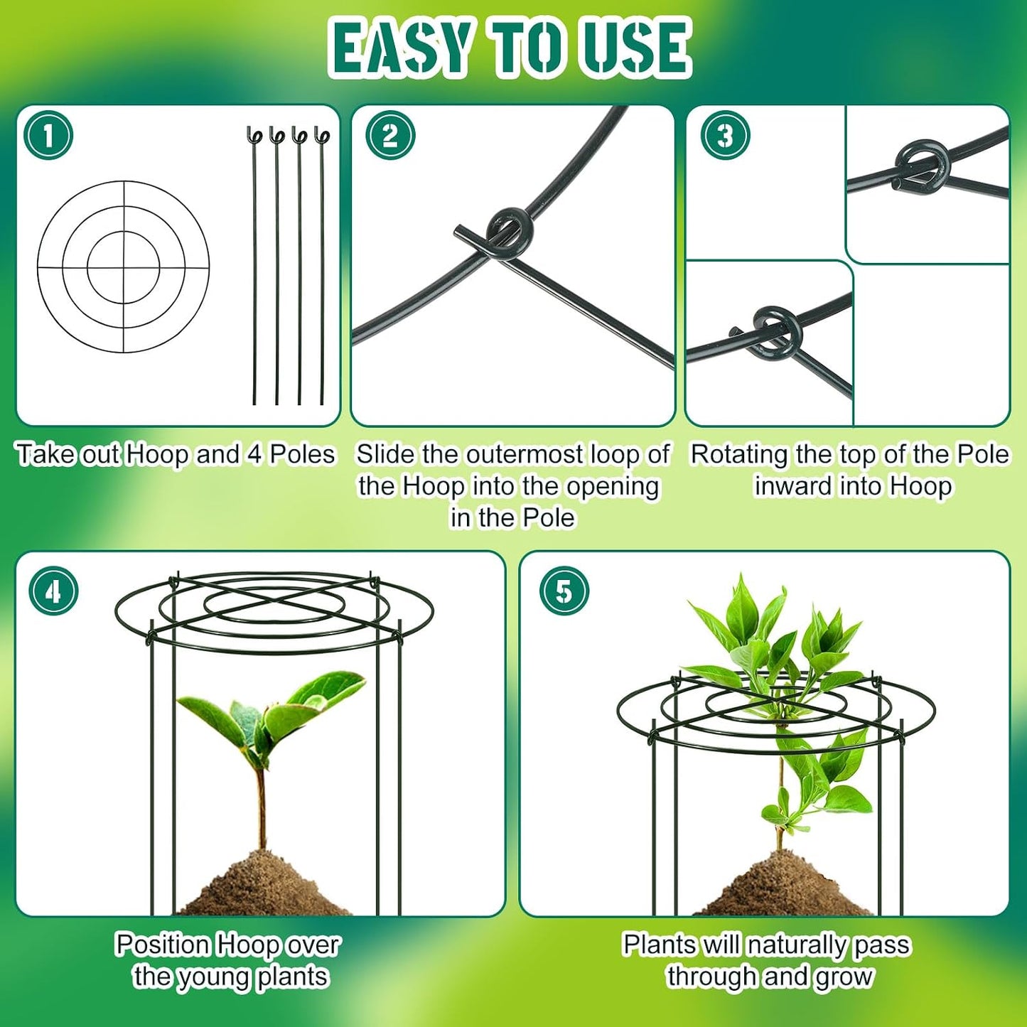 15 Pack Hydrangea Dahlia Peony Cages and Supports Grow Through Metal Plant Supports Frame Rings Hoops for Outdoor Hydrangea Dahlia Plants Tomato(Green,12 x16 Inch)