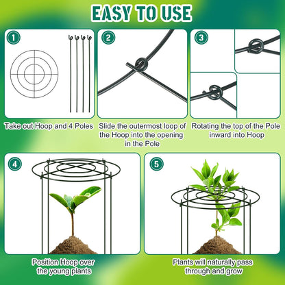 15 Pack Hydrangea Dahlia Peony Cages and Supports Grow Through Metal Plant Supports Frame Rings Hoops for Outdoor Hydrangea Dahlia Plants Tomato(Green,12 x16 Inch)