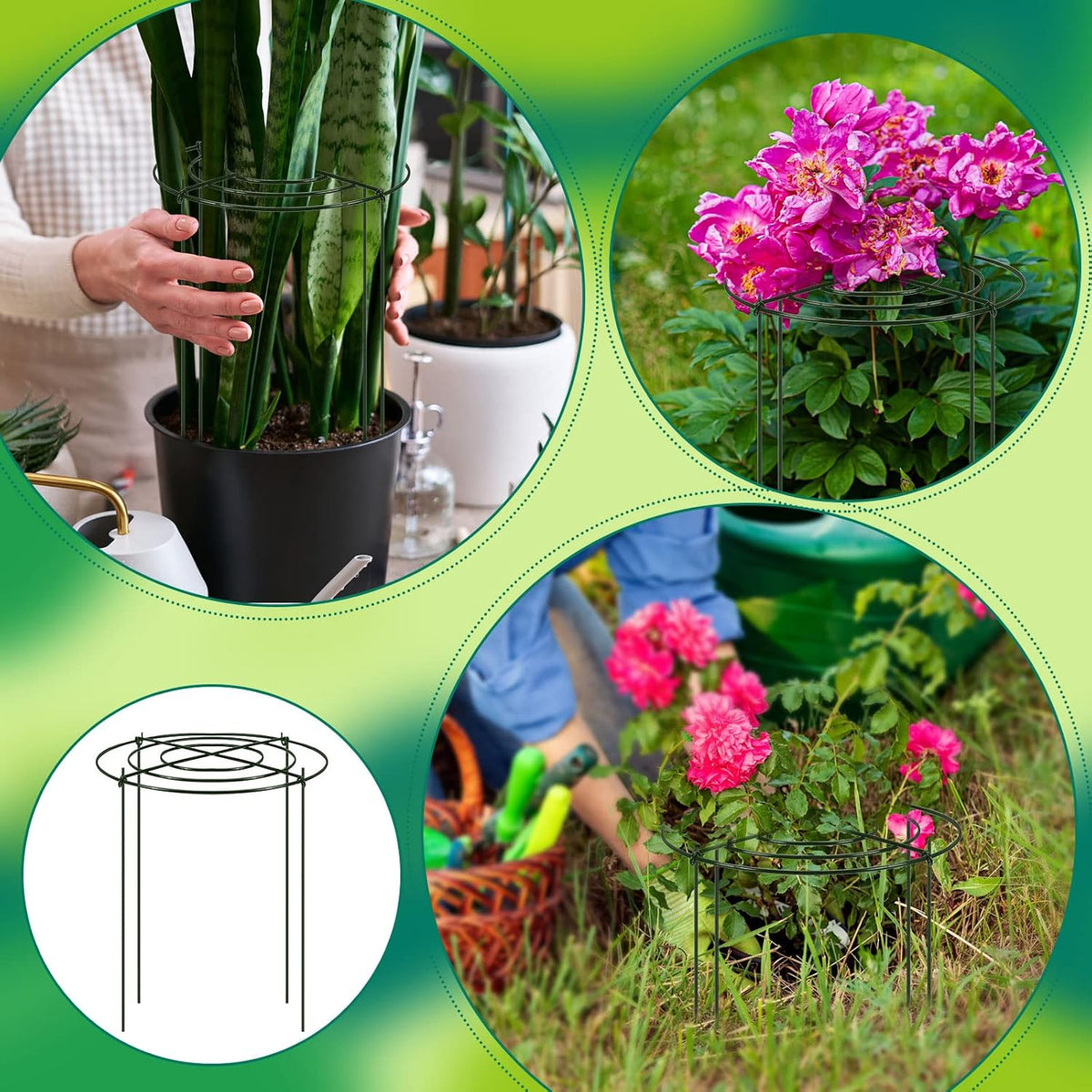 15 Pack Hydrangea Dahlia Peony Cages and Supports Grow Through Metal Plant Supports Frame Rings Hoops for Outdoor Hydrangea Dahlia Plants Tomato(Green,12 x16 Inch)