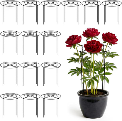 15 Pack Hydrangea Dahlia Peony Cages and Supports Grow Through Metal Plant Supports Frame Rings Hoops for Outdoor Hydrangea Dahlia Plants Tomato(Green,12 x16 Inch)