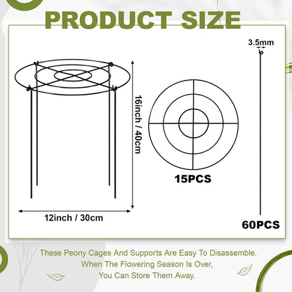 15 Pack Hydrangea Dahlia Peony Cages and Supports Grow Through Metal Plant Supports Frame Rings Hoops for Outdoor Hydrangea Dahlia Plants Tomato(Green,12 x16 Inch)
