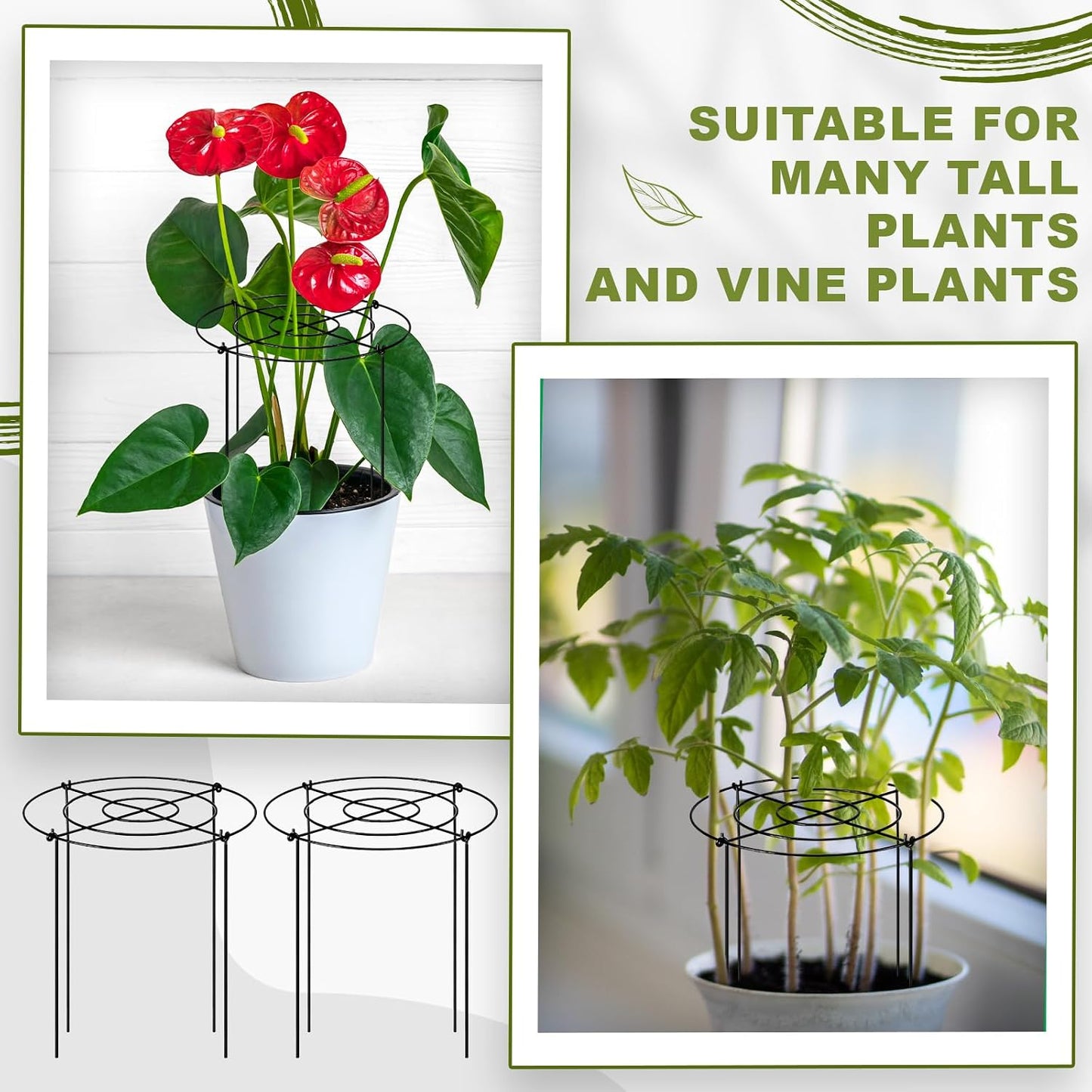 15 Pack Hydrangea Dahlia Peony Cages and Supports Grow Through Metal Plant Supports Frame Rings Hoops for Outdoor Hydrangea Dahlia Plants Tomato(Green,12 x16 Inch)