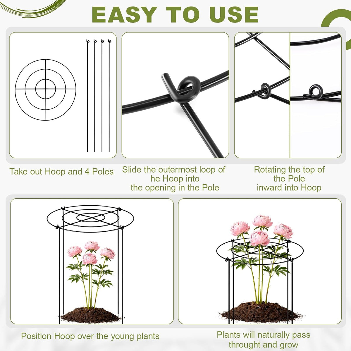 15 Pack Hydrangea Dahlia Peony Cages and Supports Grow Through Metal Plant Supports Frame Rings Hoops for Outdoor Hydrangea Dahlia Plants Tomato(Green,12 x16 Inch)