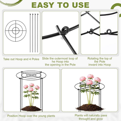 15 Pack Hydrangea Dahlia Peony Cages and Supports Grow Through Metal Plant Supports Frame Rings Hoops for Outdoor Hydrangea Dahlia Plants Tomato(Green,12 x16 Inch)