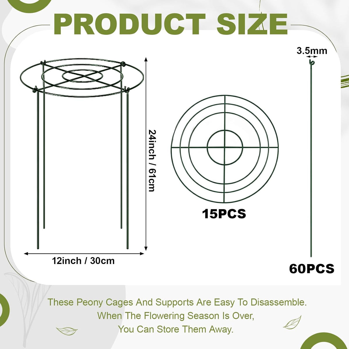 15 Pack Hydrangea Dahlia Peony Cages and Supports Grow Through Metal Plant Supports Frame Rings Hoops for Outdoor Hydrangea Dahlia Plants Tomato(Green,12 x16 Inch)
