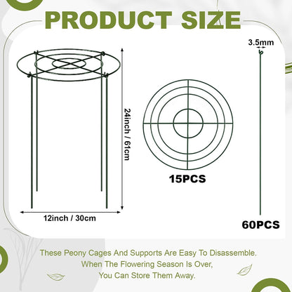 15 Pack Hydrangea Dahlia Peony Cages and Supports Grow Through Metal Plant Supports Frame Rings Hoops for Outdoor Hydrangea Dahlia Plants Tomato(Green,12 x16 Inch)