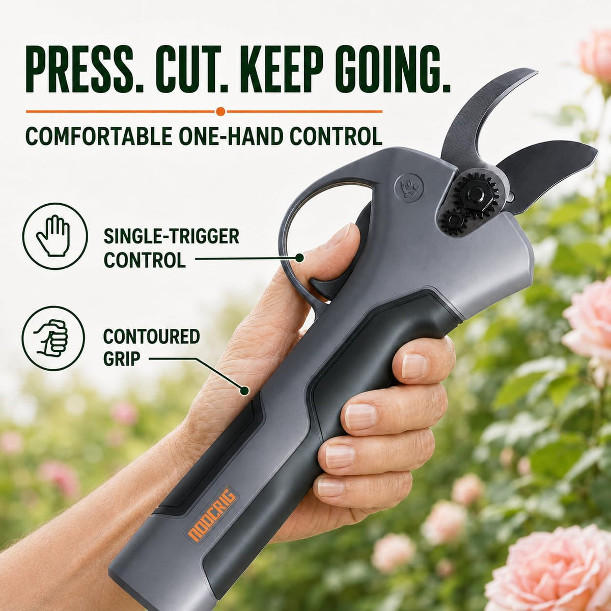 Lightweight Electric Pruning Shears for Tired Hands, Cordless Pruner for Women, Seniors & Smaller Hands, 4200mAh Battery (Dark Grey)