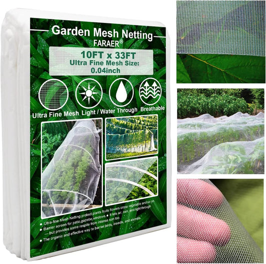 Garden Netting, Plant Covers 10x33Ft Net Ultra Fine Mesh Protection Netting for Vegetable Plants Fruits Flowers Crops Greenhouse Row Cover Raised Bed Barrier Screen Protection Net Cover (10x33ft)