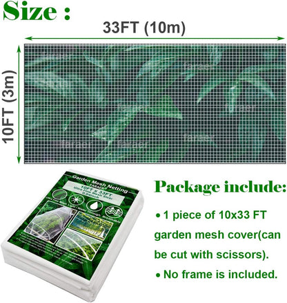 Garden Netting, Plant Covers 10x33Ft Net Ultra Fine Mesh Protection Netting for Vegetable Plants Fruits Flowers Crops Greenhouse Row Cover Raised Bed Barrier Screen Protection Net Cover (10x33ft)