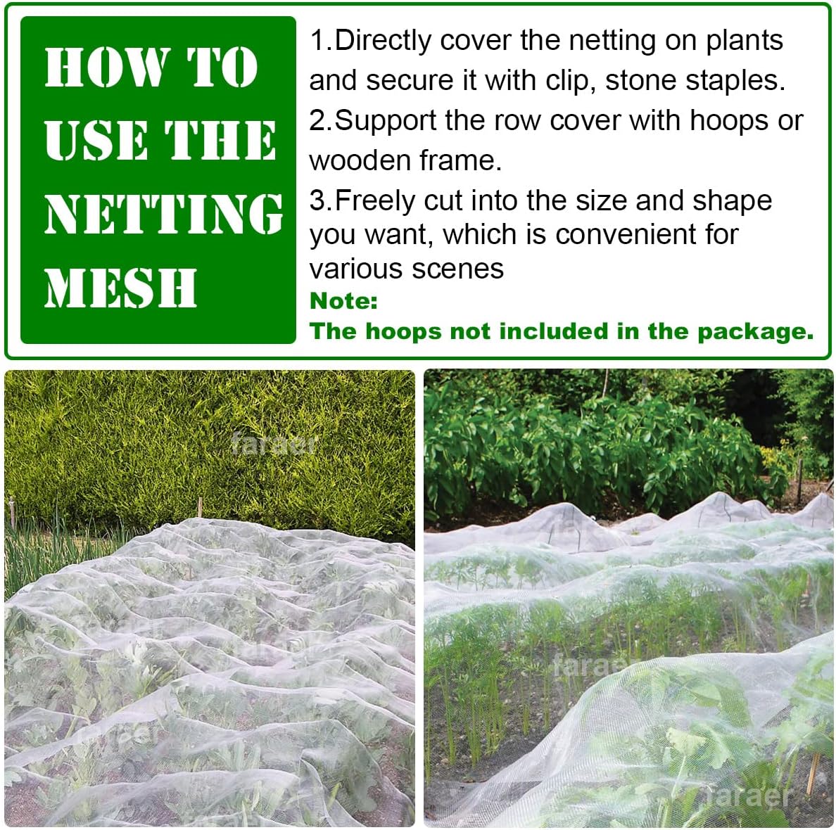 Garden Netting, Plant Covers 10x33Ft Net Ultra Fine Mesh Protection Netting for Vegetable Plants Fruits Flowers Crops Greenhouse Row Cover Raised Bed Barrier Screen Protection Net Cover (10x33ft)