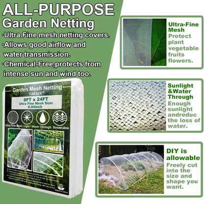 Garden Netting, Plant Covers 10x33Ft Net Ultra Fine Mesh Protection Netting for Vegetable Plants Fruits Flowers Crops Greenhouse Row Cover Raised Bed Barrier Screen Protection Net Cover (10x33ft)
