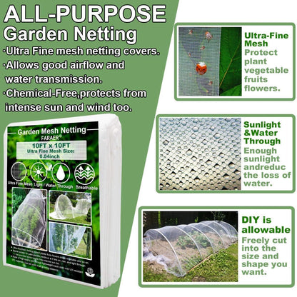 Garden Netting, Plant Covers 10x33Ft Net Ultra Fine Mesh Protection Netting for Vegetable Plants Fruits Flowers Crops Greenhouse Row Cover Raised Bed Barrier Screen Protection Net Cover (10x33ft)