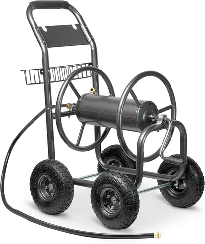 Garden Hose Reel Cart, Heavy Duty Water Planting Cart w/Non-slip Crank Handle, 4 Pneumatic Wheels, Outdoor Hose Reel Holds 300ft