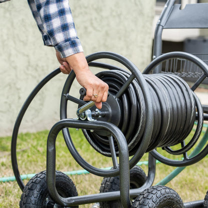 Garden Hose Reel Cart, Heavy Duty Water Planting Cart w/Non-slip Crank Handle, 4 Pneumatic Wheels, Outdoor Hose Reel Holds 300ft
