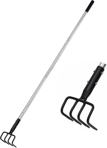 4-Tine Garden Hand Tiller Cultivator, 55" Adjustable Long Handle