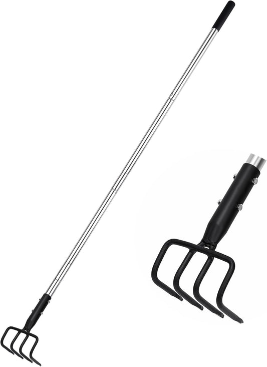 4-Tine Garden Hand Tiller Cultivator, 55" Adjustable Long Handle