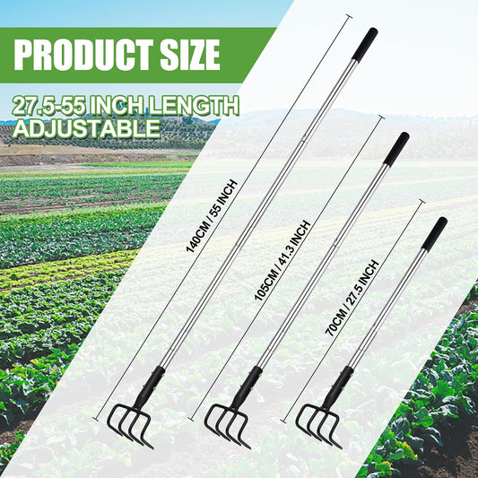 4-Tine Garden Hand Tiller Cultivator, 55" Adjustable Long Handle