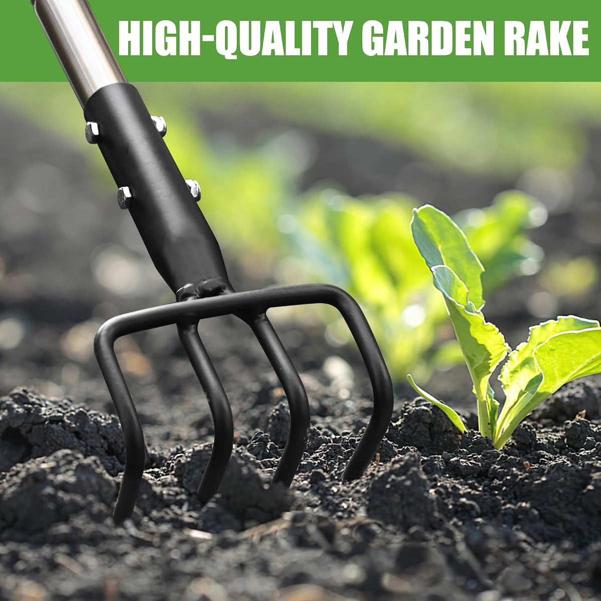 4-Tine Garden Hand Tiller Cultivator, 55" Adjustable Long Handle