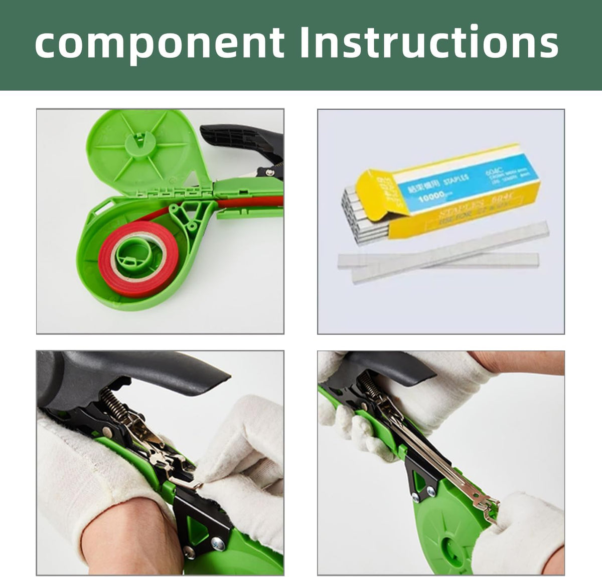 Plant Tying Machine, Lightweight Plant Tying Tape Tool to Tie Up Vine Quickly, Tie Tapener Gun with Tapes and Staples Green