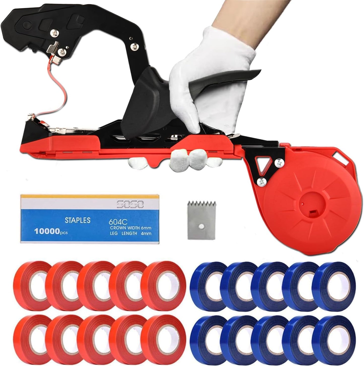 Plant Tying Machine, Lightweight Plant Tying Tape Tool to Tie Up Vine Quickly, Tie Tapener Gun with Tapes and Staples Green