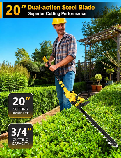 8" Pole Saw Cordless + 20" Pole Hedge Trimmer 4-in-1, Electric Mini Chainsaw/Hedge Trimmer with Extension Pole, 15Ft Max Reach for Tree Trimming and Shrubs Pruning, 2×3.0Ah Battery