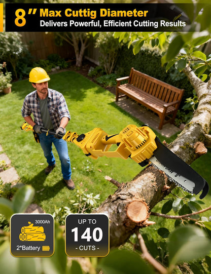 8" Pole Saw Cordless + 20" Pole Hedge Trimmer 4-in-1, Electric Mini Chainsaw/Hedge Trimmer with Extension Pole, 15Ft Max Reach for Tree Trimming and Shrubs Pruning, 2×3.0Ah Battery