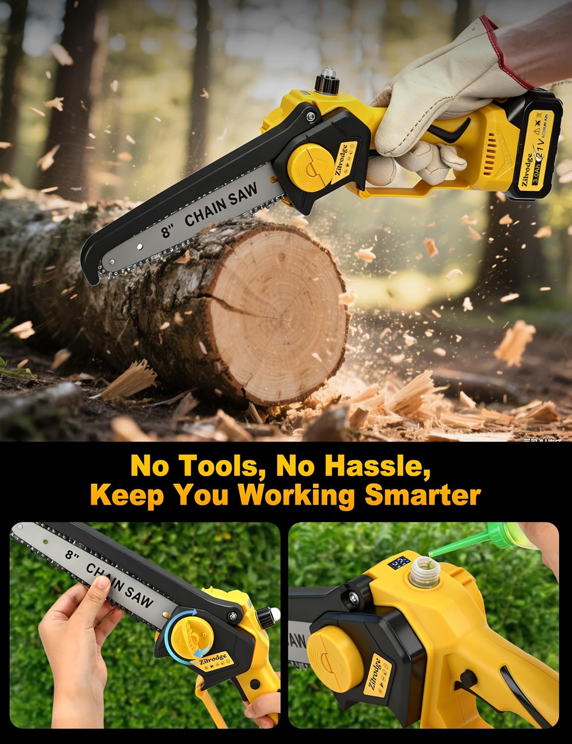 8" Pole Saw Cordless + 20" Pole Hedge Trimmer 4-in-1, Electric Mini Chainsaw/Hedge Trimmer with Extension Pole, 15Ft Max Reach for Tree Trimming and Shrubs Pruning, 2×3.0Ah Battery
