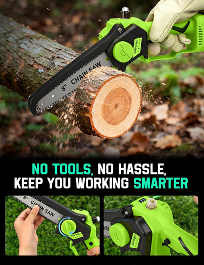 8" Pole Saw Cordless + 20" Pole Hedge Trimmer 4-in-1, Electric Mini Chainsaw/Hedge Trimmer with Extension Pole, 15Ft Max Reach for Tree Trimming and Shrubs Pruning, 2×3.0Ah Battery